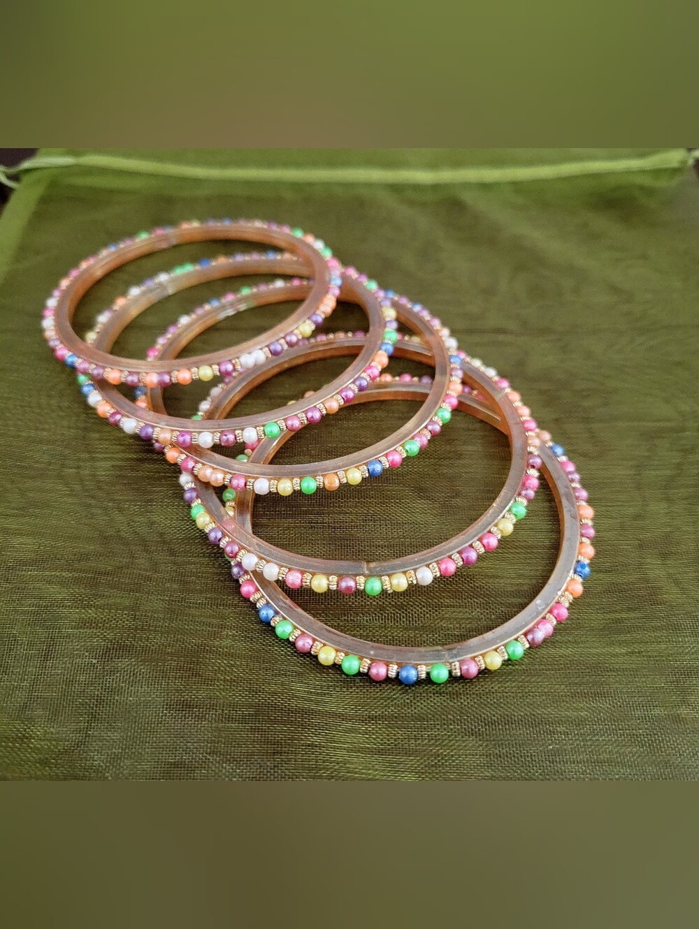 Boho Multicolor Beaded  Stackable Bangles (5) - Picture 5 of 6